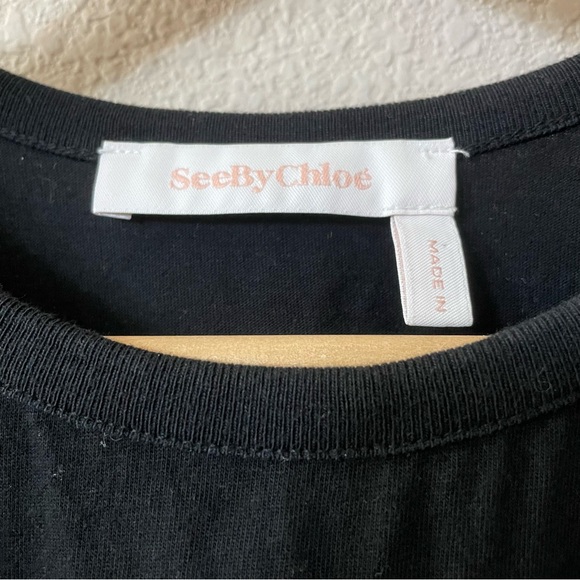 SEE BY CHLOE Crewneck Mesh Puff Sleeve Black Top Sz:S - Picture 7 of 8